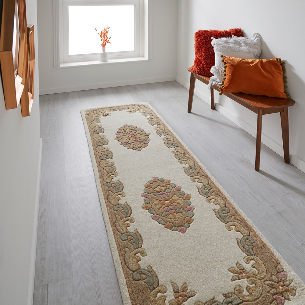 Royal Aubusson Runner rugs in Beige Cream